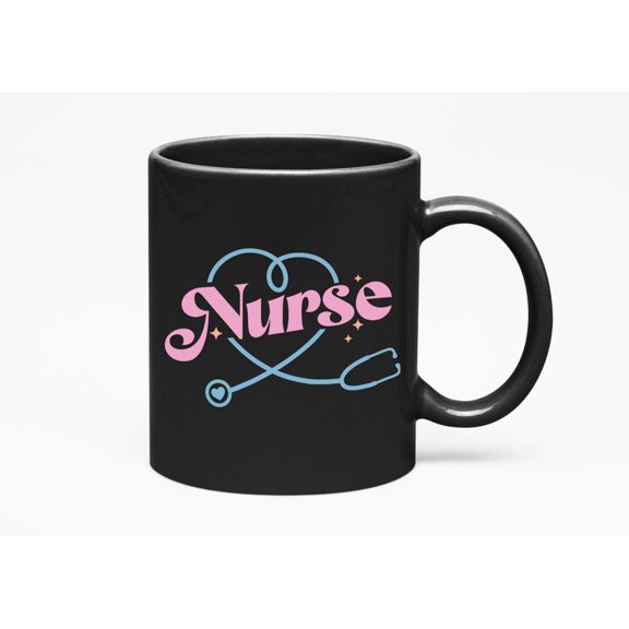 Nurse with Stethoscope Art, Nurses Week Merch Gift, Black 11oz Ceramic Mug