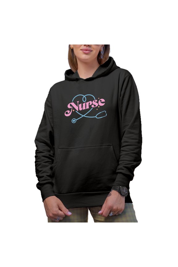 Nurse with Stethoscope Art, Nurses Week Merch Gift, Black Hooded Sweatshirt or Hoodie, Small