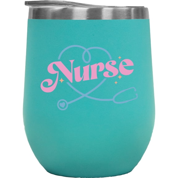 Nurse with Stethoscope Art, Nurses Week Merch Gift, Mint 12oz Wine Tumbler