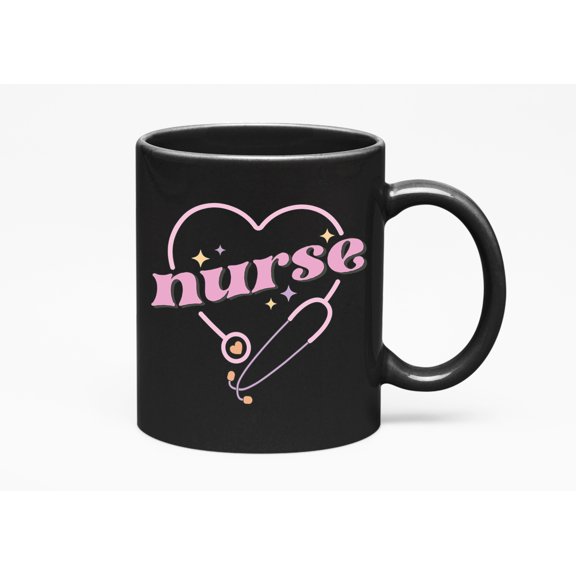 Nurse with a Stethoscope Art, Nurses Week Merch Gift, Black 11oz Ceramic Mug