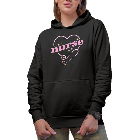 Nurse with a Stethoscope Art, Nurses Week Merch Gift, Black Hooded Sweatshirt or Hoodie, XL