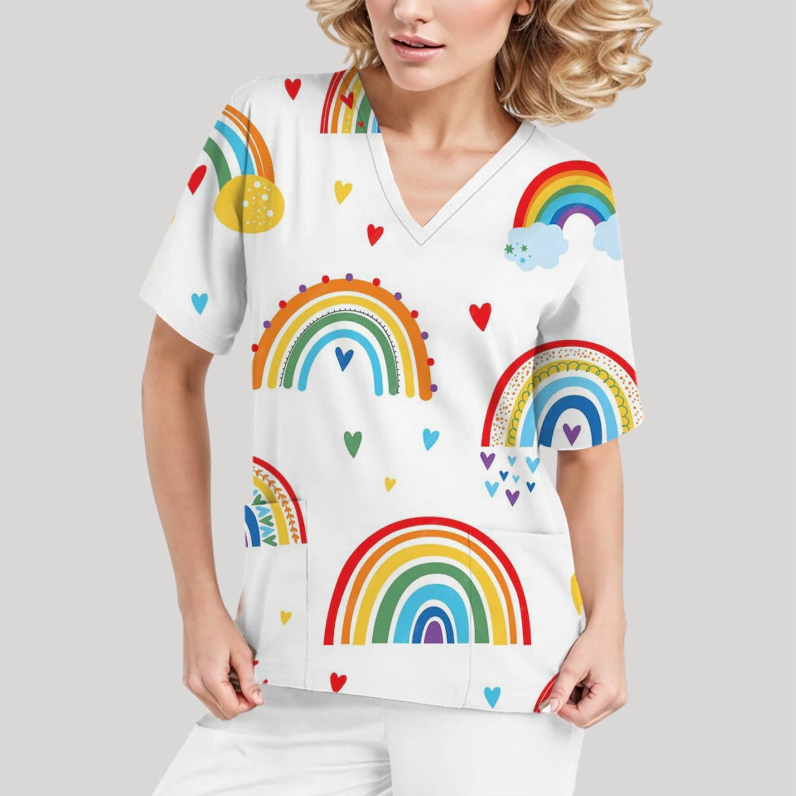 NurseK's Clothing Women's Printed Short Sleeved Full Printed Pocket T