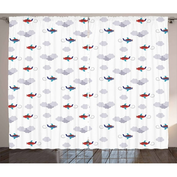 Ambesonne Airplane Curtains 2 Panel Set, Planes in Sky, 108" x 63", Multicolor