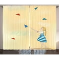 thumbnail image 1 of Nursery Airplane Curtains 2 Panels Set, Little Girl Launches Paper Planes to Air Childhood Dreams of Flying Theme, Window Drapes for Living Room Bedroom, 108W X 96L Inches, Multicolor, by Ambesonne, 1 of 3