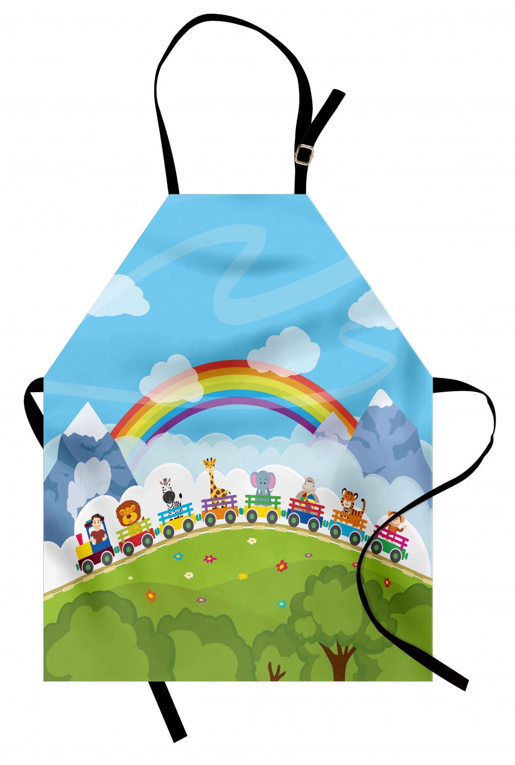 Nursery Apron Cartoon Railway Train with Various Animals and a Rainbow ...