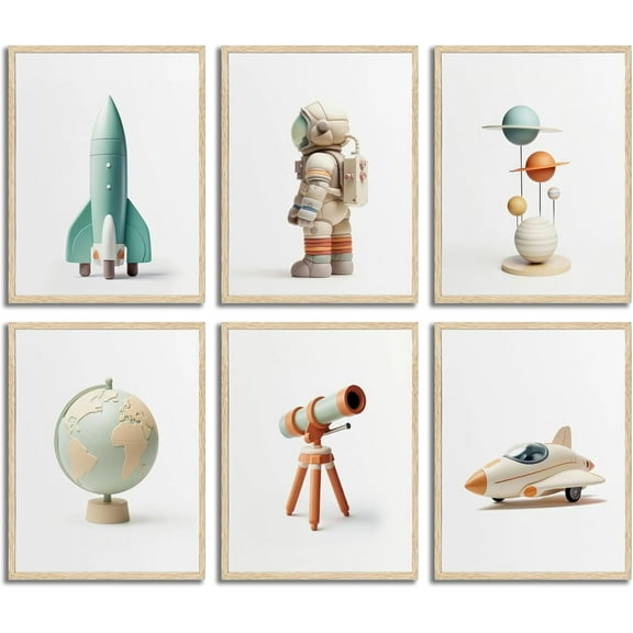 Nursery Astronaut Canvas Wall Art Boys Room Space Wall Decor Pictures Rocket Spaceman Earth Posters Prints for Classroom Toddler Boys Room Playroom Decoration 8X10 inch Unframed