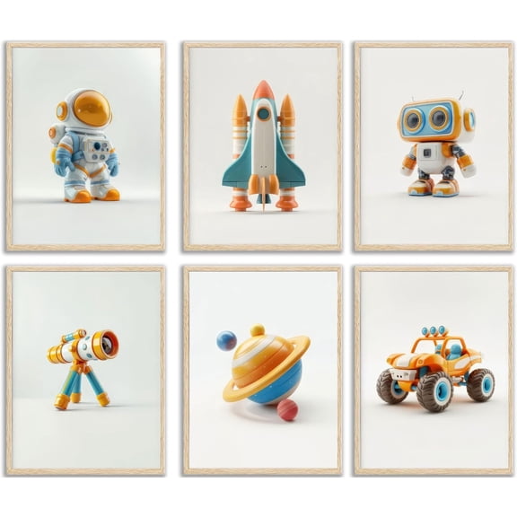 Nursery Astronaut Wall Art Space Adventure Posters Prints Rocket Spaceman Earth Canvas Outer Space Astronauts Kid Painting Pictures Wall Decor for Boys Girls Kids Bedroom Living 8x10 inch Unframed