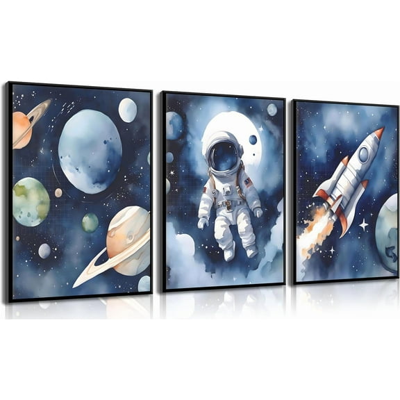 Nursery Astronaut WallKids Space Planets Theme Canvas Painting Rocket Spaceman Wall Decor Explore Dream Galaxy Poster Prints Funny Outer Space Picture for Boys child Bedroom Livingd