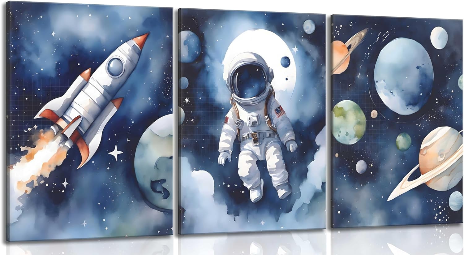 Nursery Astronaut WallKids Space Planets Theme Canvas Painting Rocket ...