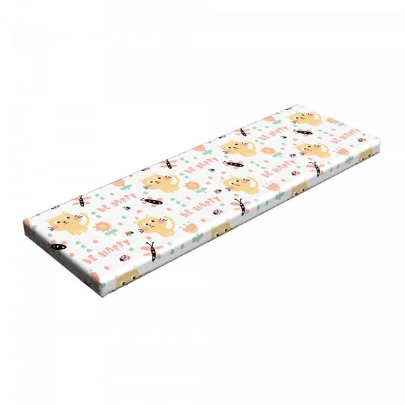 Nursery Bench Pad, Pastel Childish Pattern Kittens Butterflies Ladybugs and Flowers, HR Foam Cushion with Decorative Fabric Cover, 45" x 15" x 2", Multicolor, by Ambesonne