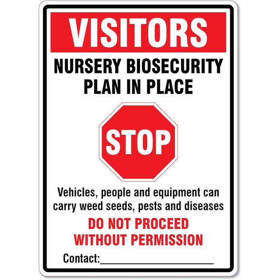 Nursery Biosecurity Sign – Visitors Stop Farming Signs Biosecurity Signs Metal Tin Sign 8x12 Inches Caution Danger Safety Security Warning Notice Signs