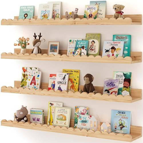 Nursery Book Shelves, 4-Pack White Floating Shelves for Wall Kids ...