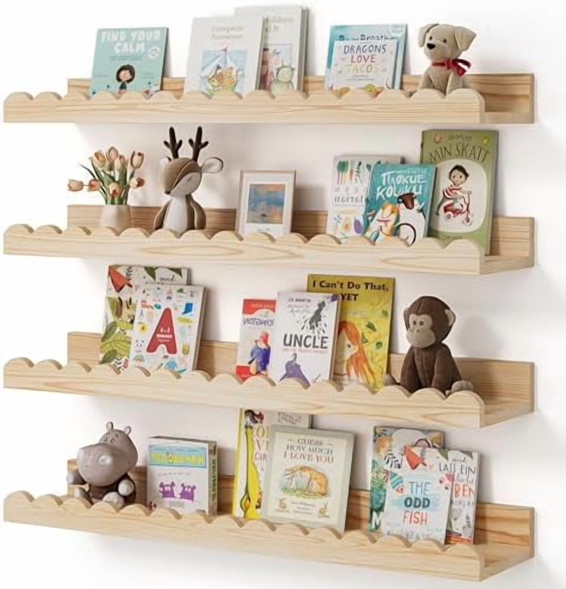 Nursery Book Shelves, 4-Pack Wood Floating Shelves for Wall Kids ...