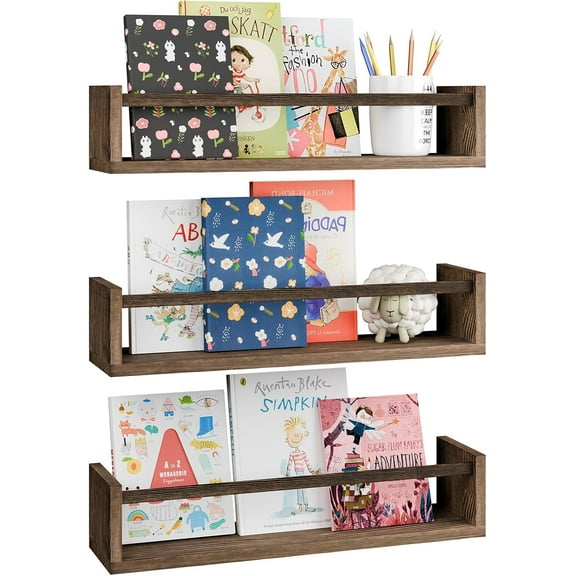 Nursery Bookshelves, 32in Floating Bookshelves for Wall Set of 3, Wood Wall Mounted Floating Shelves for Baby Nursery Decor and Toys Storage