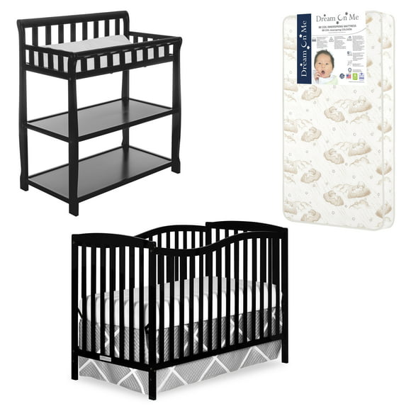 Dream On Me Nursery Essentials Bundle of Dream On Me Chelsea 5-in-1 Convertible Crib, Dream On Me Ashton Changing-Table, with a Dream On Me Twilight 5 88 Coil Inner Spring Crib and Toddler Mattress