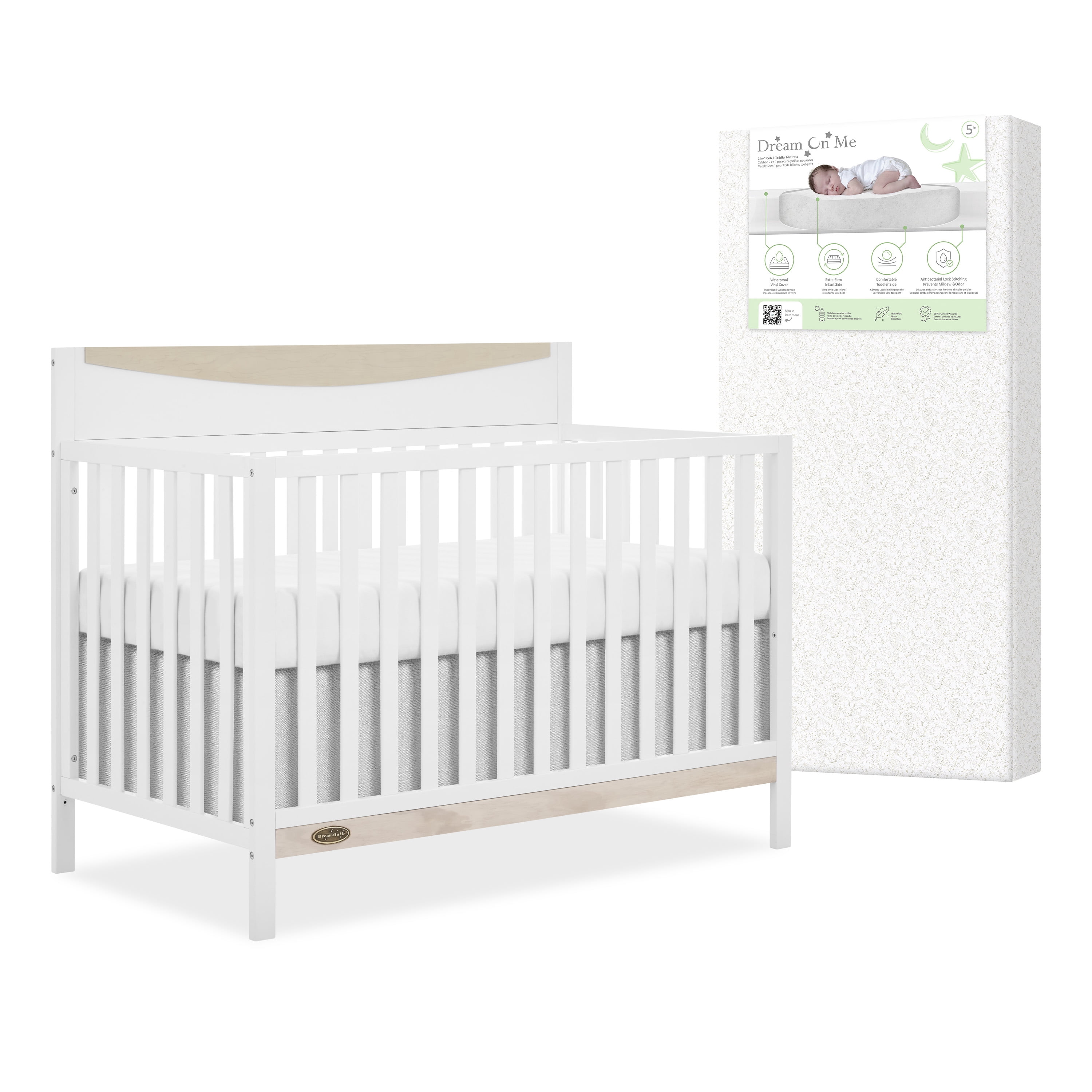 Nursery Bundle, Dream On Me Emerson 5 in 1 Convertible in Grey and Crib & Toddler Mattress Bundle