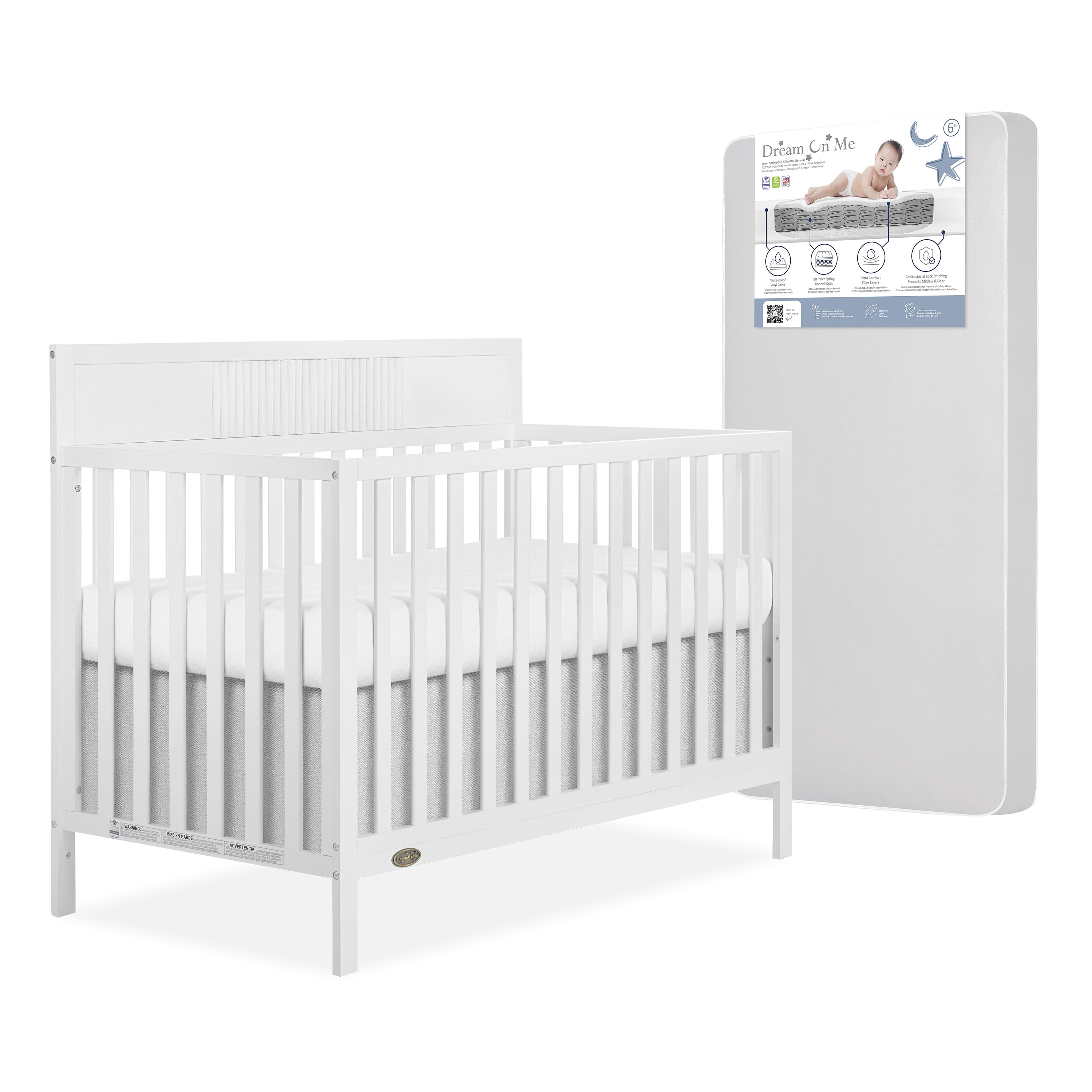 Nursery Bundle, Dream On Me Ivy 5 in 1 Convertible in White and Crib & Toddler Mattress Bundle