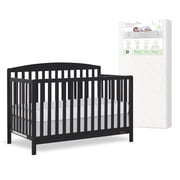 Nursery Bundle, Dream On Me Odelle 5 in 1 Crib in Matte Black and Crib & Toddler Mattress Bundle