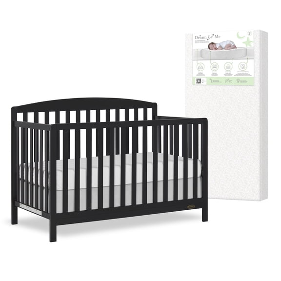 Nursery Bundle, Dream On Me Odelle 5 in 1 Crib in Matte Black and Crib & Toddler Mattress Bundle