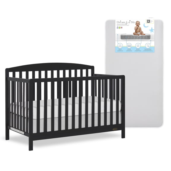 Nursery Bundle, Dream On Me Odelle 5 in 1 Crib in Matte Black and Crib & Toddler Mattress Bundle