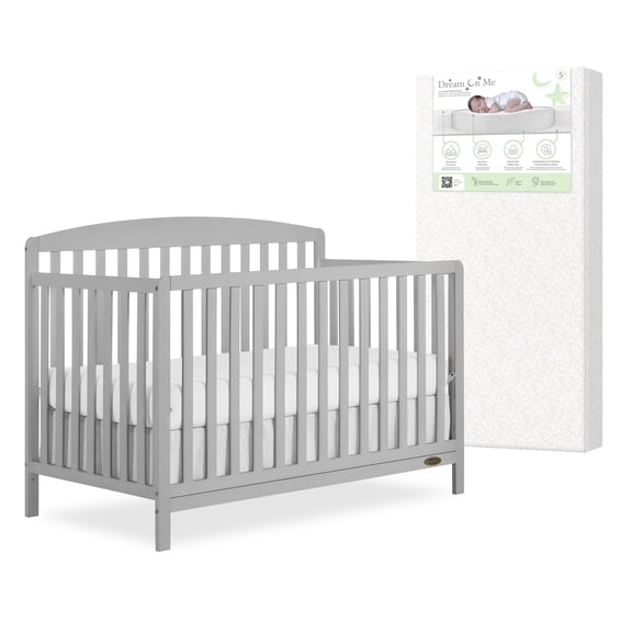 Nursery Bundle, Dream On Me Odelle 5 in 1 Crib in Pebble Gray and Crib & Toddler Mattress Bundle