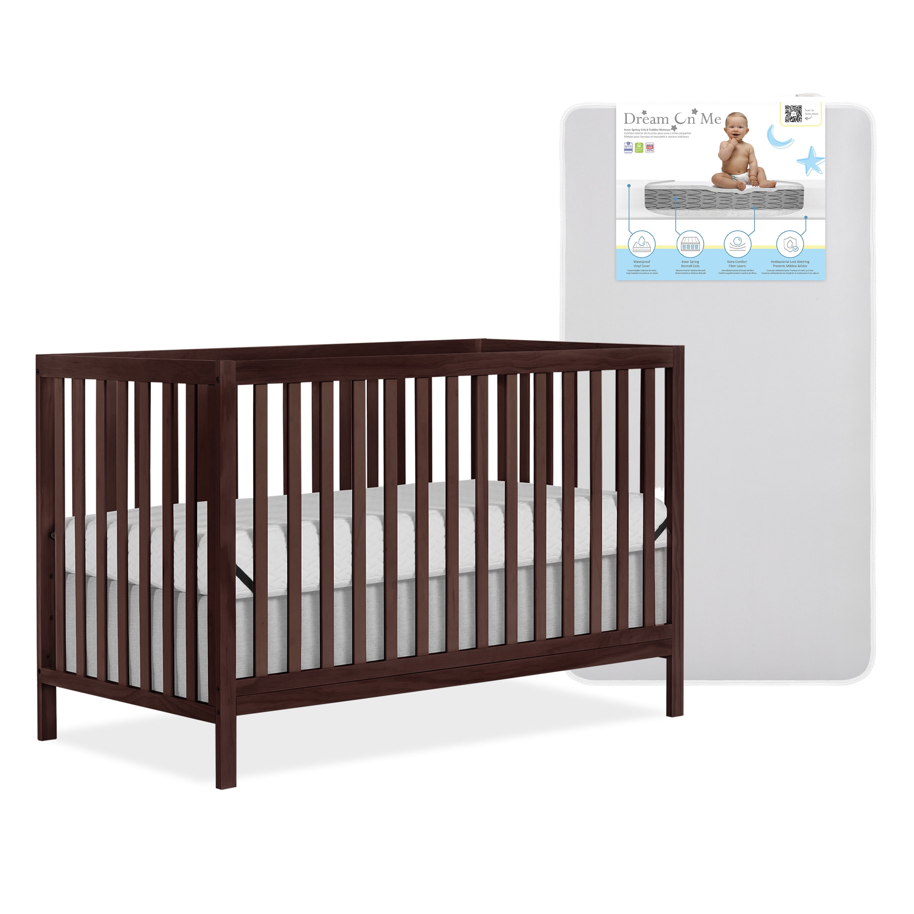 Nursery Bundle, Dream On Me Synergy MOD Crib in Espresso and Crib & Toddler Mattress Bundle