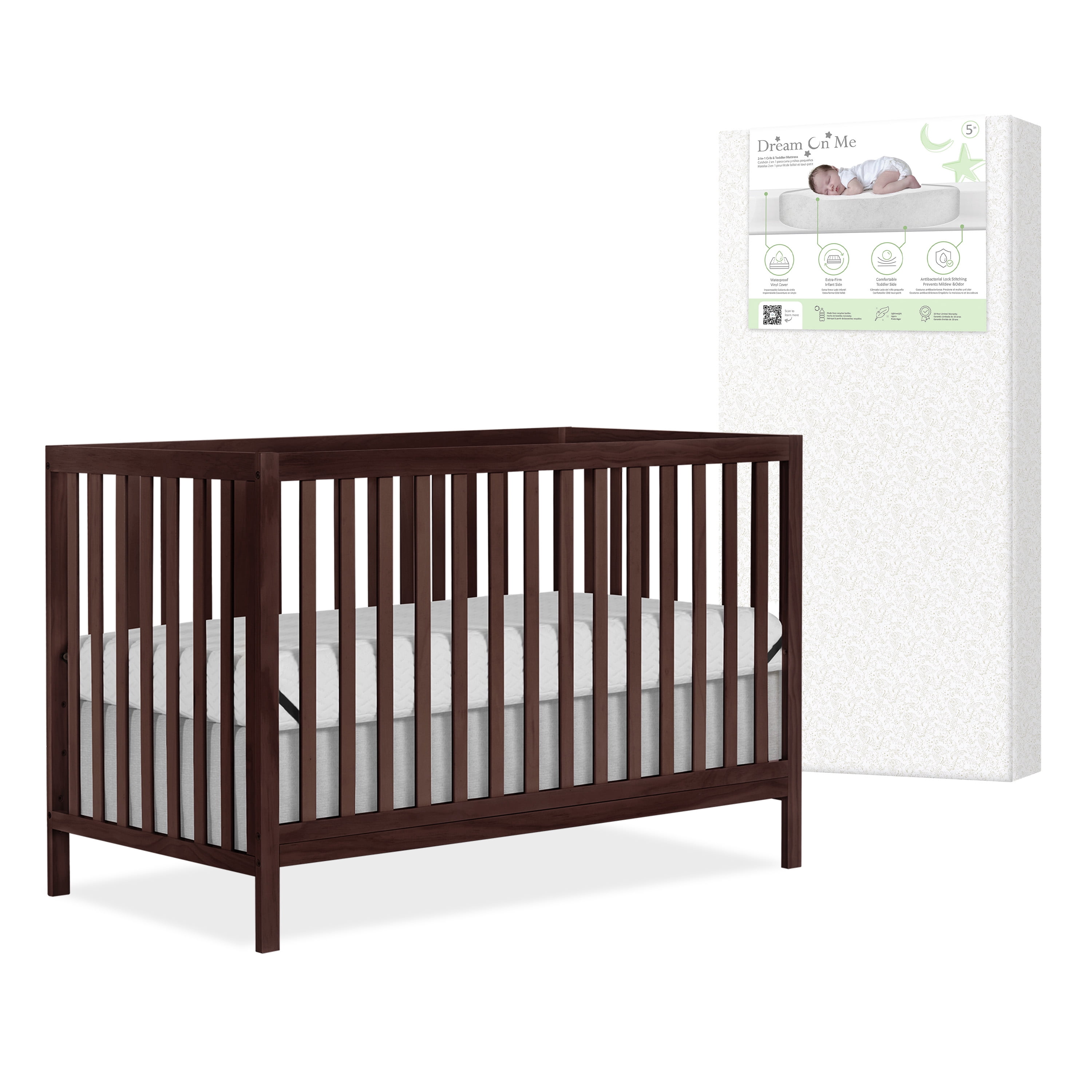Nursery Bundle, Dream On Me Synergy MOD Crib in Espresso and Crib & Toddler Mattress Bundle