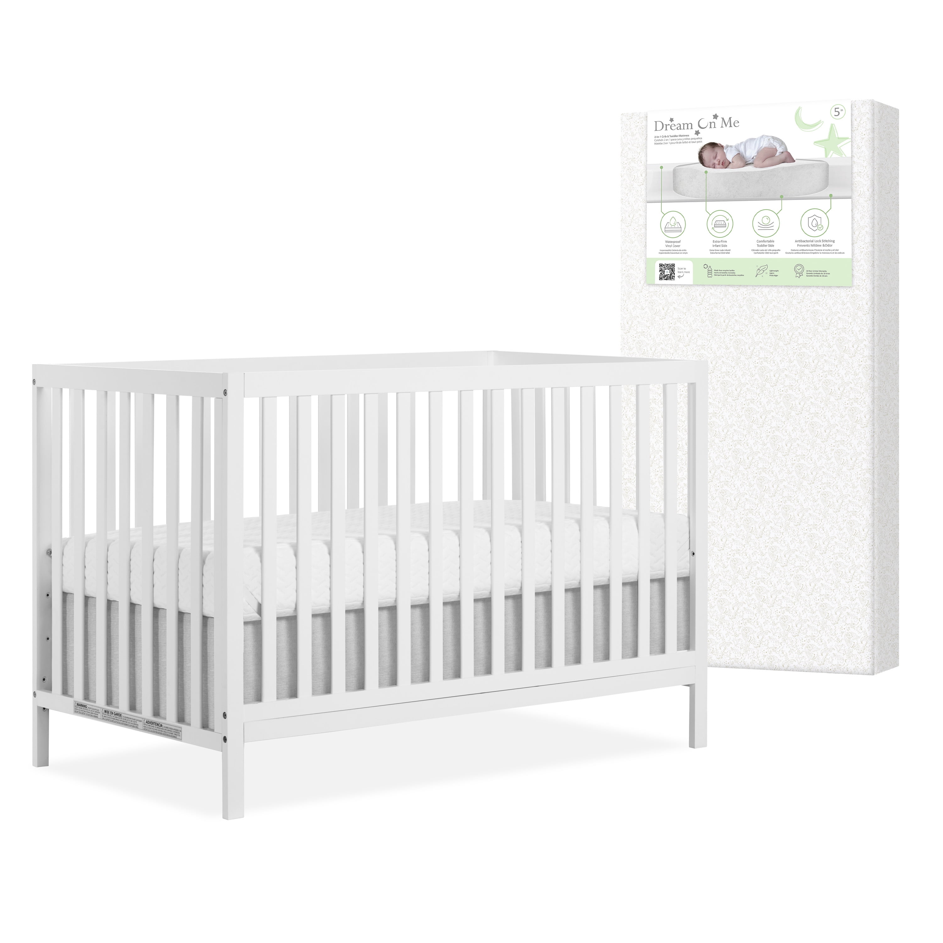 Nursery Bundle, Dream On Me Synergy MOD Crib in White and Crib & Toddler Mattress Bundle