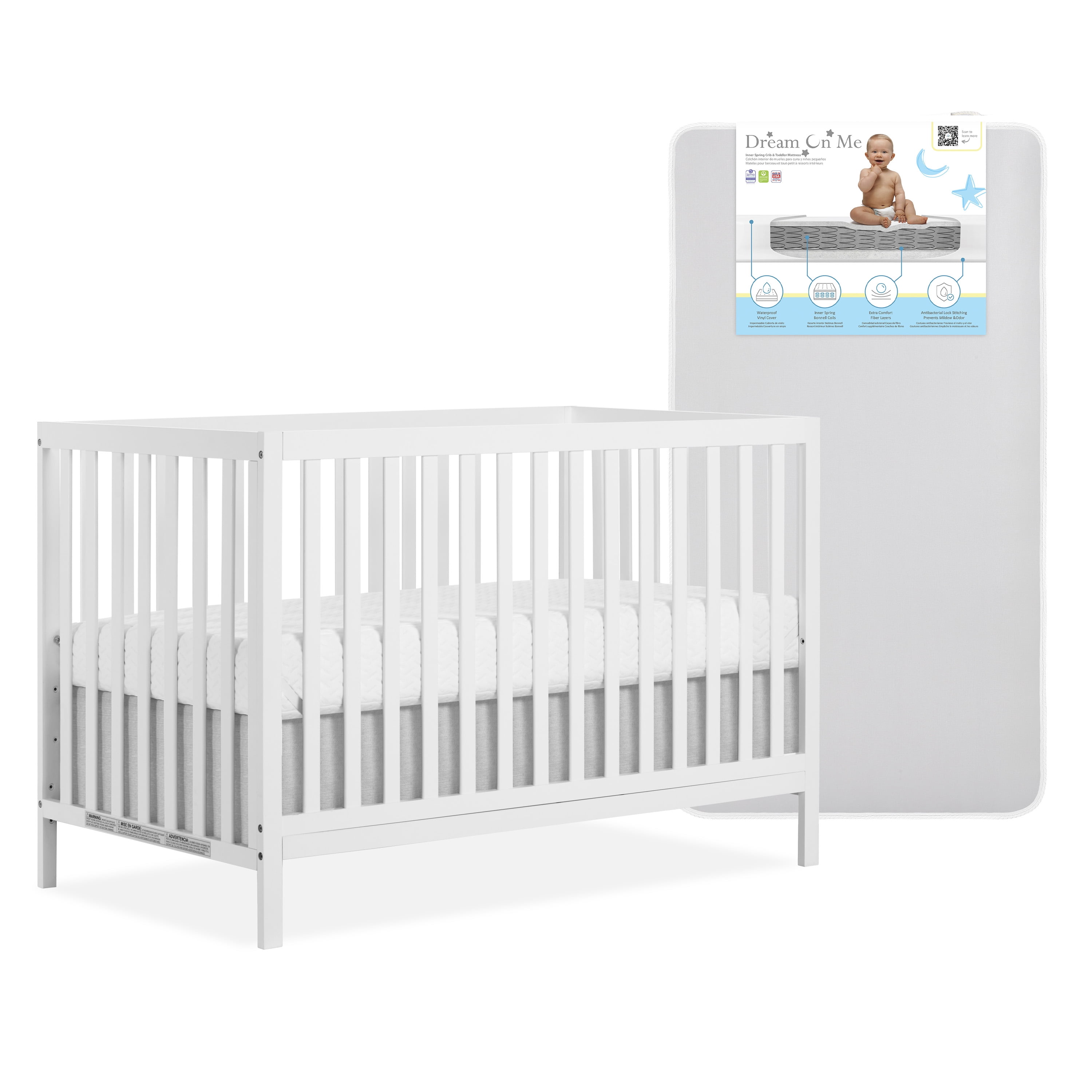 Nursery Bundle, Dream On Me Synergy MOD Crib in White and Crib & Toddler Mattress Bundle
