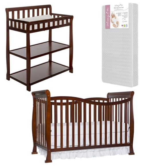 Nursery Bundle Dream On Me Violet Convertible Lifestyle Crib, Dream On Me Ashton Changing table, with a Dream On Me Honeycomb Orthopedic Firm Fiber Standard Crib Mattress In Espresso