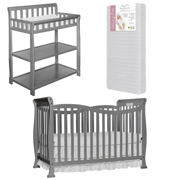 Nursery Bundle Dream On Me Violet Convertible Lifestyle Crib, Dream On Me Ashton Changing table, with a Dream On Me Honeycomb Orthopedic Firm Fiber Standard Crib Mattress in Storm Grey