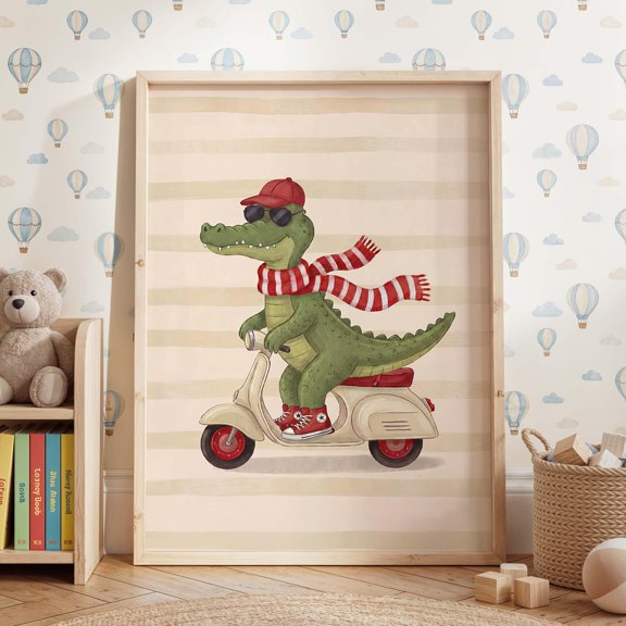 Nursery Crocodile Scooter Print Whimsical Alligator Animal Art Neutral Kids Room Decor Home Decor Office Wall Art