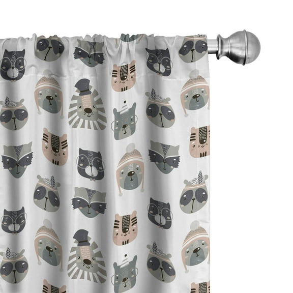 Nursery Curtains 2 Panels Set, Animals in Costumes Businessman and Thief Doodle Style Portraits, Window Drapes for Living Room Bedroom, 56"W X 63"L, Multicolor, by Ambesonne