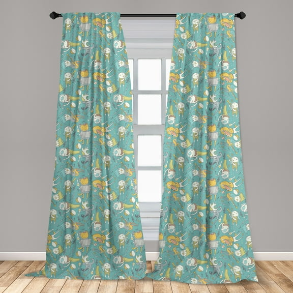Nursery Curtains 2 Panels Set, Cartoon Repetitive Pattern of Childish Musician Monsters, Window Drapes for Living Room Bedroom, 56"W X 84"L, Seafoam and Multicolor, by Ambesonne