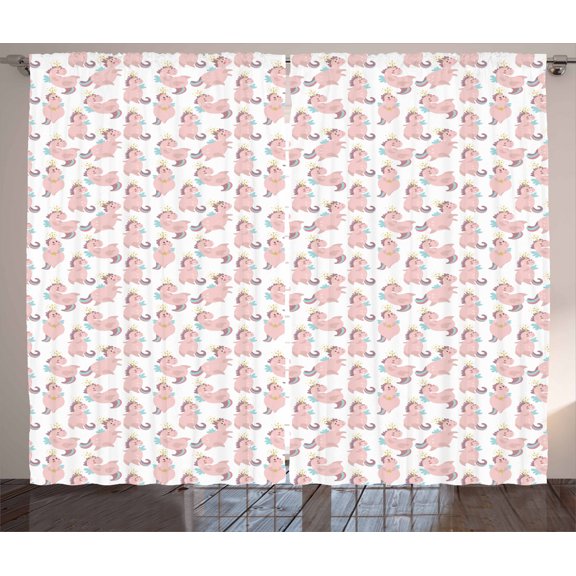 Ambesonne Cartoon Curtains 2 Panel Set, Unicorns, 108" x 84", Multicolor