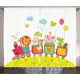 thumbnail image 1 of Nursery Curtains 2 Panels Set, Childish Drawing Cartoon with Animals in Wagons Elephant Gator Lion Bunny Hedgehog, Window Drapes for Living Room Bedroom, 108"W X 108"L,Multicolor, by Ambesonne, 1 of 3