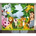 thumbnail image 1 of Ambesonne Cartoon Curtains 2 Panel Set, Savannah Jungle Funny Art, 108" x 63", Multicolor, 1 of 3