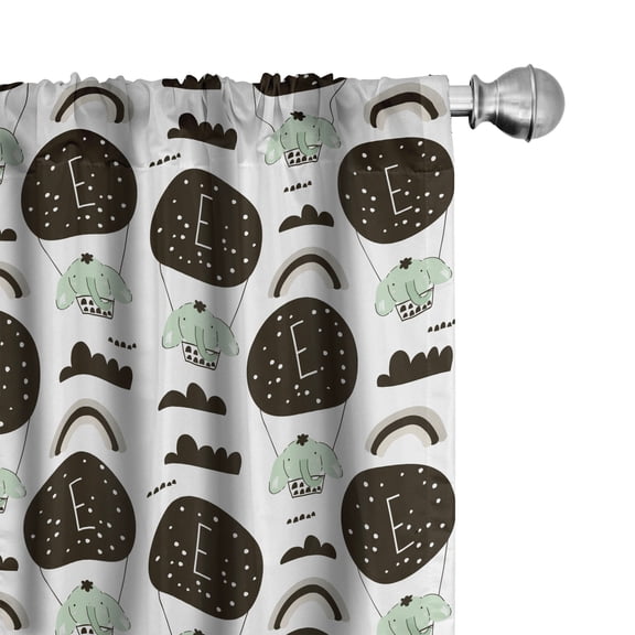 Nursery Curtains 2 Panels Set, Hot Air Balloons with Elephant Passengers Nursery Doodle Animals, Window Drapes for Living Room Bedroom, 56"W X 95"L, Pale Green Black, by Ambesonne