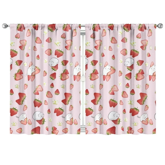 Nursery Curtains Boys Girls Kids Cute Red Strawberry Print Pattern Window Drapes for Living Bedroom Playroom Room Decor Rod Pocket 42x63 Inch 2 Panels