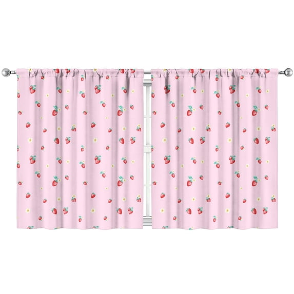 Nursery Curtains Boys Girls Kids Freshly Picked Strawberries Print Pattern Window Drapes for Living Bedroom Playroom Room Decor Rod Pocket 52x63 Inch 2 Panels