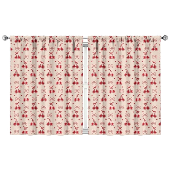 Nursery Curtains Boys Girls Kids Red Fruit Cherry Print Pattern Window Drapes for Living Bedroom Playroom Room Decor Rod Pocket 42x54Inch 2 Panels