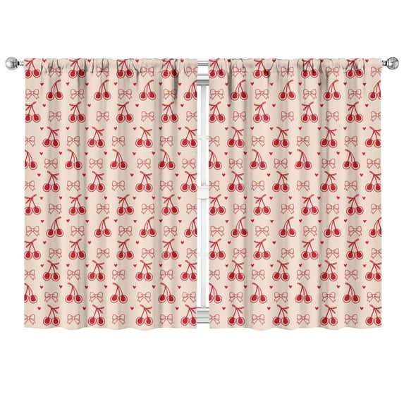 Nursery Curtains Boys Girls Kids Red Fruit Cherry Print Pattern Window Drapes for Living Bedroom Playroom Room Decor Rod Pocket 42x63Inch 2 Panels