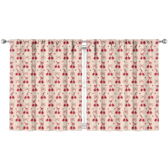 Nursery Curtains Boys Girls Kids Red Fruit Cherry Print Pattern Window Drapes for Living Bedroom Playroom Room Decor Rod Pocket 52x63Inch 2 Panels