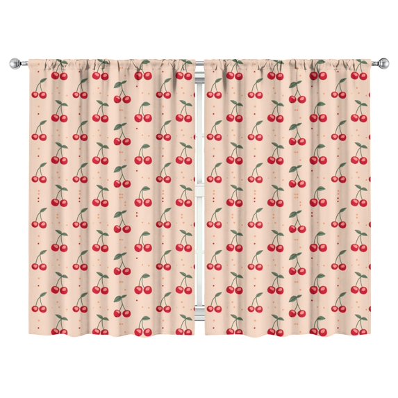 Nursery Curtains Boys Girls Kids Red Fruit Cherry Print Pattern Window Drapes for Living Bedroom Playroom Room Decor Rod Pocket 52x84Inch 2 Panels