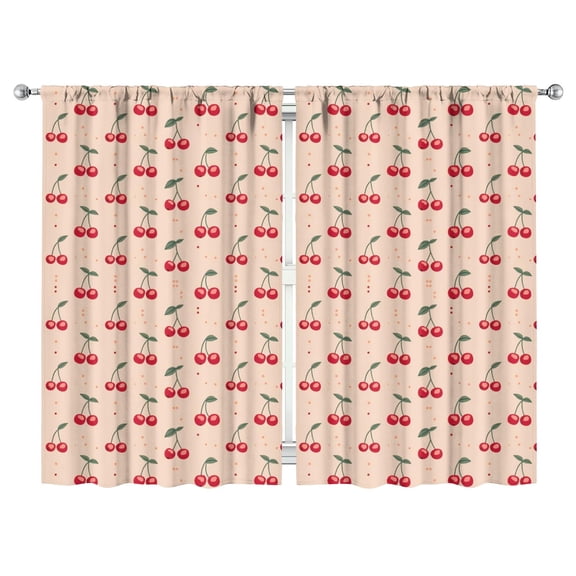 Nursery Curtains Boys Girls Kids Red Fruit Cherry Print Pattern Window Drapes for Living Bedroom Playroom Room Decor Rod Pocket 52x84Inch 2 Panels