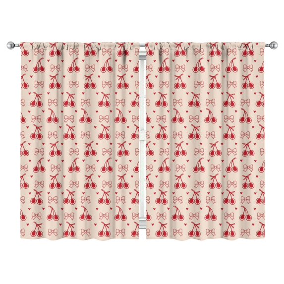 Nursery Curtains Boys Girls Kids Red Fruit Cherry Print Pattern Window Drapes for Living Bedroom Playroom Room Decor Rod Pocket 52x84Inch 2 Panels