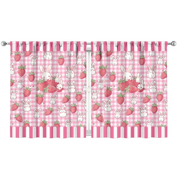 Nursery Curtains Boys Girls Kids Red Strawberry Fruits Print Pattern Window Drapes for Living Bedroom Playroom Room Decor Rod Pocket 52x63 Inch 2 Panels