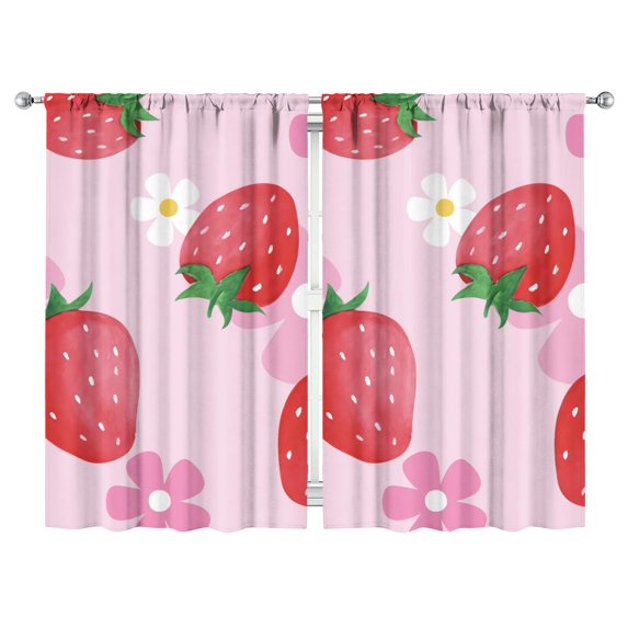 Nursery Curtains Boys Girls Kids Red Strawberry Fruits Print Pattern Window Drapes for Living Bedroom Playroom Room Decor Rod Pocket 52x84 Inch 2 Panels