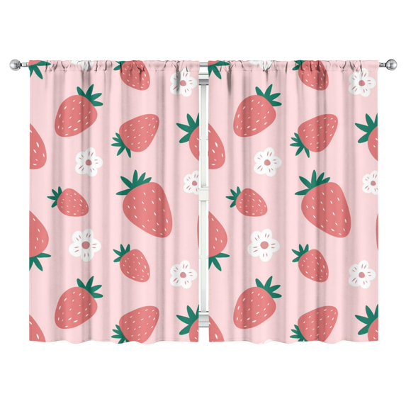 Nursery Curtains Boys Girls Kids Red Strawberry Fruits Print Pattern Window Drapes for Living Bedroom Playroom Room Decor Rod Pocket 52x84 Inch 2 Panels