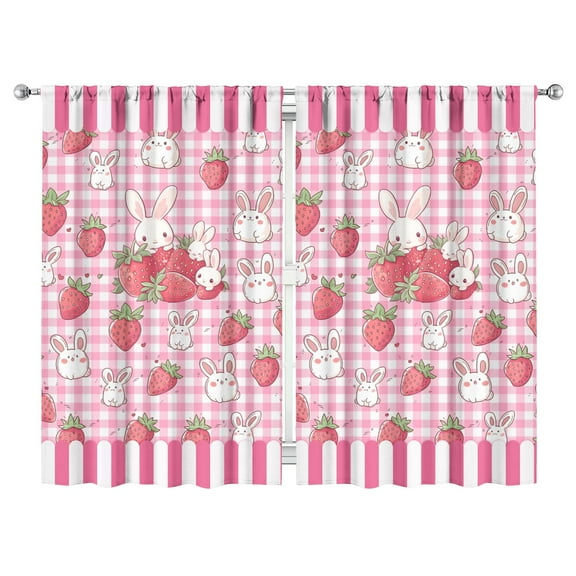 Nursery Curtains Boys Girls Kids Red Strawberry Fruits Print Pattern Window Drapes for Living Bedroom Playroom Room Decor Rod Pocket 52x84 Inch 2 Panels